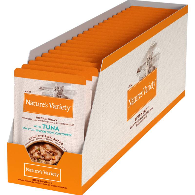 8 + 4 / 16 + 6 / 30 + 14 gratis! Nature's Variety - 22 x 85 g Bites in Soße mit Thunfisch von Nature’s Variety