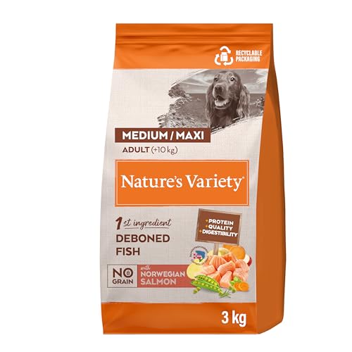 Nature's Variety No Grain Medium & Maxi Hundefutter für Erwachsene, mit Lachs ohne Dornen, 3 kg von Nature's Variety