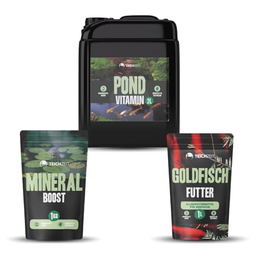 Goldfisch Sorglospaket | Fisch Futter & Teichpflege-Set | 1x Teichzeit Goldfisch Futter, 1x Pond Vitamin & 1x Mineral Boost von NatureHolic