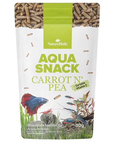 NatureHolic AquaSnack Carrot'n PEA Sticks | Hochwertiges Zusatzfutter fürs Aquarium | Rein Pflanzliches Futter für Garnelen, Krebse, Krabben, Aquarienschnecken & Zierfische | 30g von NatureHolic