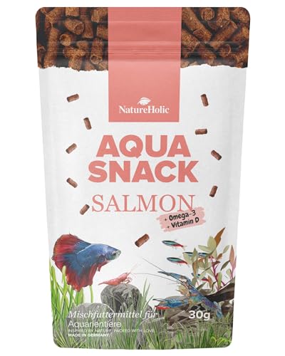 NatureHolic AquaSnack Salmon Sticks | hochwertiges Zusatzfutter fürs Aquarium | Lachs Leckerlis reich an Proteinen | Futter für Garnelen, Krebse, Krabben, Aquarienschnecken & Zierfische von NatureHolic