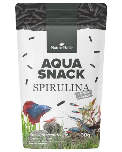 NatureHolic AquaSnack Spirulina Sticks | Hochwertiges Zusatzfutter fürs Aquarium | Rein Pflanzliches Futter für Garnelen, Krebse, Krabben, Aquarienschnecken & Zierfische | 30g von NatureHolic