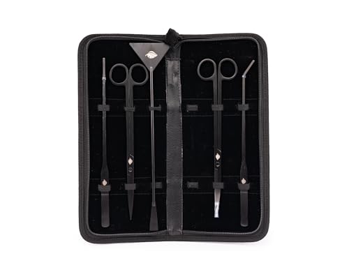 NatureHolic Aquascaping Set Black | 5-teiliges Tool Set aus rostfreiem Edelstahl | Schere gerade & gebogen, Pinzette gerade & gebogen, Kiesspatel | Für Aquarien & Nanoaquarien | Schwarzes Werkzeug von NatureHolic