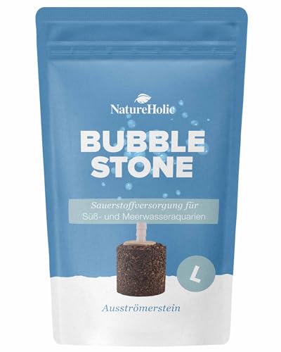 NatureHolic Bubble Stone | Ausströmerstein für optimale Sauerstoffversorgung im Aquarium | Aquarien Belüftung Sprudelstein Sauerstoffversorgung Luftstein | L - 3,4 x 2,6 cm von NatureHolic