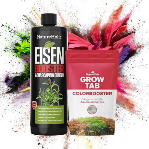 NatureHolic COLORBOOST Aquarium Dünger Bundle | All-in-One-Lösung für kräftig gefärbte Aquarienpflanzen! | 1x Eisen Booster 250ml + 50g Colorboost Tabletten von NatureHolic