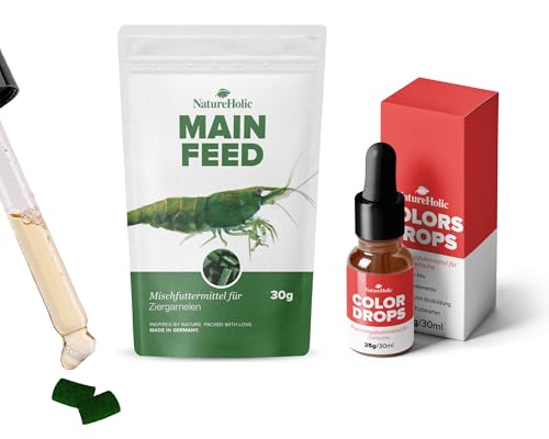 NatureHolic Colorboost Futter Set | All-in-One Garnelenfutter für Vitale Garnelen & Intensive Farben | Hauptfutter & Farbverstärker für Zwerggarnelen im Aquarium von NatureHolic