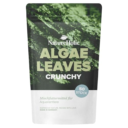 NatureHolic Crunchy Leaves | 100% Algen Platten | Natürliches Premiumfutter für Zierfische, Garnelen, Schnecken & Krebse im Süß- und Meerwasseraquarium | Mit Vitaminen & Spurenelementen | 50 Stück von NatureHolic