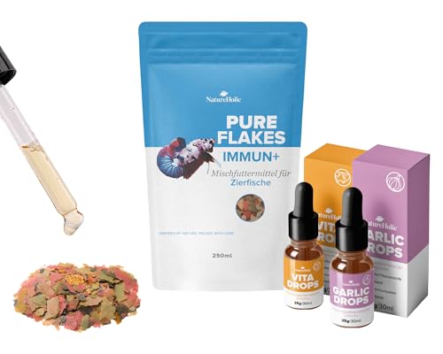 NatureHolic ImmunBoost Fisch Futter-Set | Fischfutter Power-Mix für Starke & gesunde Aquarienfische mit Knoblauch & Vitaminen | Unterstützt Immunsystem, Wachstum & Farbenpracht von NatureHolic