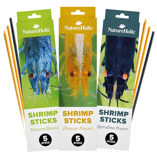 NatureHolic Shrimp-Lollies Set | Sorten Blütenpollen, Spirulina & Mineral | 15x Garnelen Lollies für Aquarien, 100% natürliche Leckerbissen für Zwerggarnelen von NatureHolic