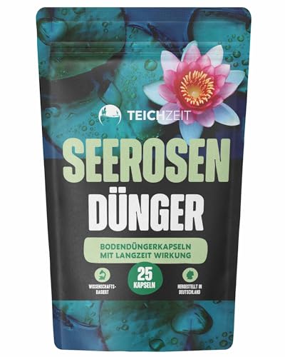 NatureHolic Teichzeit Seerosen Dünger | Premium Seerosen Dünger | Seerosen-Dünger Kapseln Langzeitdünger | Dünger für Seerosen im Gartenteich | Made in Germay | 25 Kapseln von NatureHolic