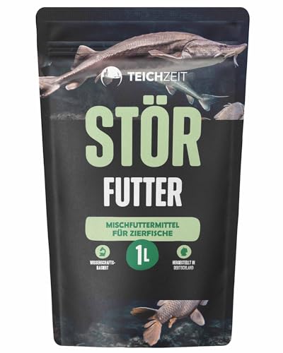 Teichzeit Störfutter | Premium Stör Futter | Sinkende Fischfutter Pallets 4,5 mm groß | Teichfutter für Stör im Gartenteich | Made in Germay | 1 Liter von NatureHolic