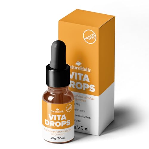 NatureHolic Vita Drops Shrimp | Garnelenfutter Zusatz | Mit wichtigen Vitaminen & Spurenelementen | Für Garnelen, Zwergkrebse & Krabben im Aquarium | Fördert Vitalität & Farbintensität | 30ml von NatureHolic