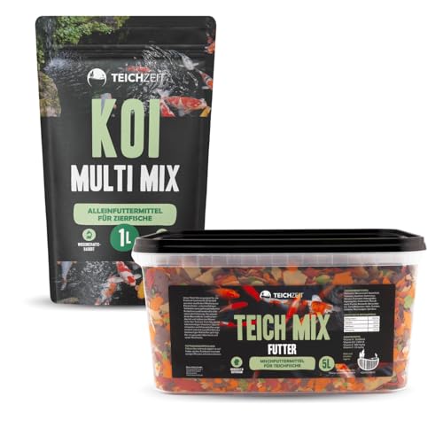 Teich Color Futter Mix Set | Fischfutter Set für gesunde und farbintensive Teichfische und Koi | 1x Teichzeit Koi Multi Mix & 1x Teichzeit Teichmix Futter von NatureHolic