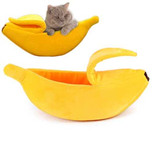 NatureMan Kreative Bananenform, Hunde- und Katzenbett, süßes Bananenbett, warm und weich, Haustier-Katzenbedarf, Kätzchen, Welpenbett (M) von NatureMan