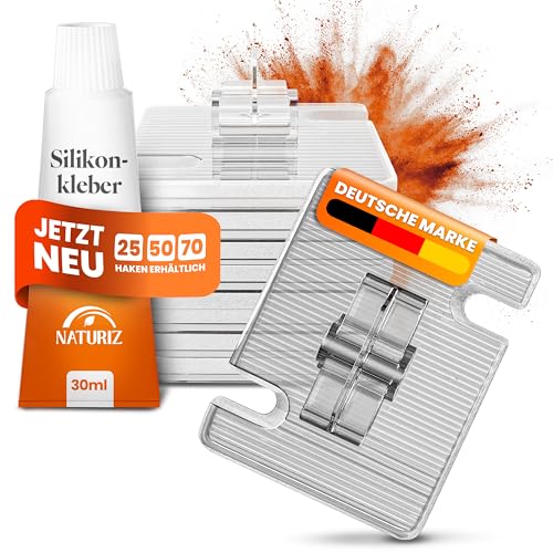 Naturiz® Klebehaken Outdoor wetterfest 25/50/70 Stück - zur Befestigung vom Katzennetz für Balkon ohne Bohren - Katzennetz Haken inkl. Silikonkleber (25 Haken) von Naturiz