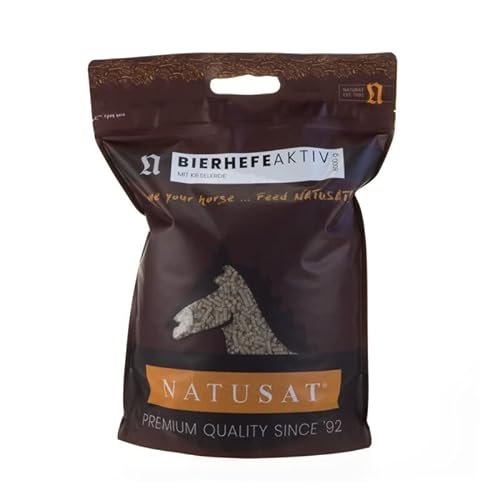 NATUSAT Bierhefe aktiv Pellets mit Kieselgur - Ergänzungsfutter für Pferde, für die Fell- & Hufpflege, Unentbehrlich im Fellwechsel, glänzendes Fell (8 kg) von Natusat