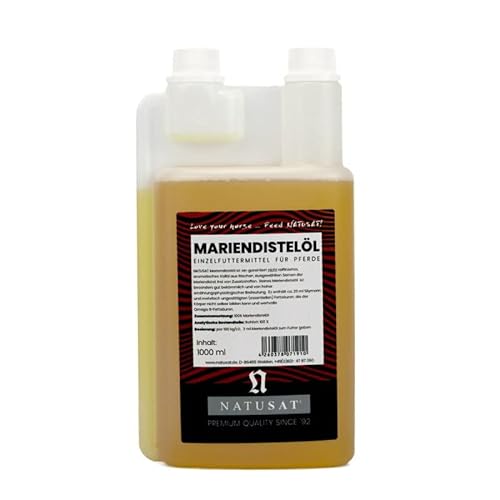Natusat Mariendistelöl 1000 ml - Kaltpressung, für den Stoffwechsel, Leistungsfähigkeit, unterstützend beim Fellwechsel - Einzelfuttermittel für Pferde von Natusat