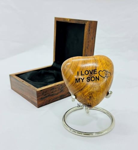 Holz-Herz-Andenken-Urnen – Mini-Asche-Urnen für Asche – Hommage an Ihren Sohn – Premium-Holzbox und Ständer, perfekt für Erwachsene und geliebte Menschen, graviert "I Love My Son" von Nautical Replica Hub