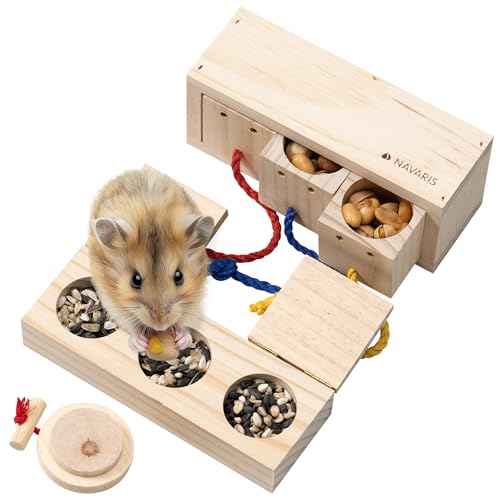 Navaris Hamster Spielzeug - Kaninchen Spielzeug - Holzspielzeug für Hamster - Interaktives Spielzeug für Hamster - 2er Set hölzerne Leckereien-Spender - Hamster Futter von Navaris