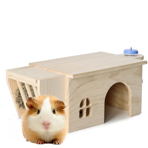 Navaris Meerschweinchen Haus aus Holz - Versteck für Meerschweinchen und Hamster - Holzhaus inklusive Futter- und Wasserstation - Nagetier Kleintier Spielhaus - Heuraufe von Navaris