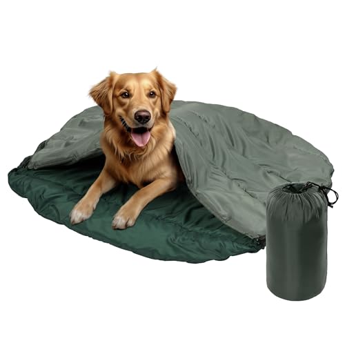 Navaris Hundeschlafsack - Hundematte Isomatte für den Außenbereich - Hundedecke flauschig für unterwegs - Outdoor Dog Bed - Grün von Navaris