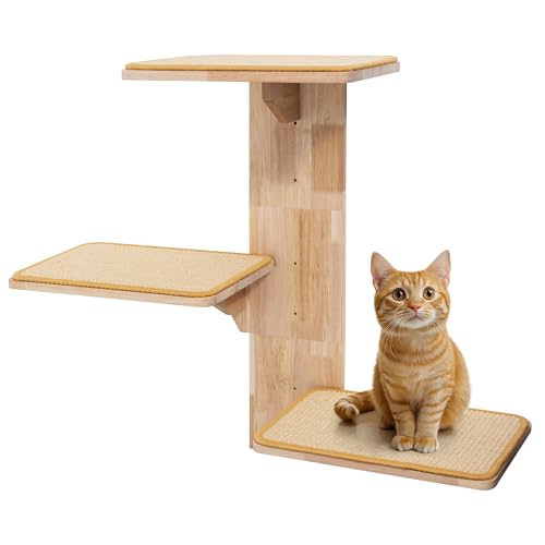 Navaris Katzen Kletterwand - Wandmontierte Katzenleiter mit 3 Plattformen und Sisalmatten - Vielseitige Kletterwand Katzen - Stilvolle Katzentreppe für Spiel, Schlaf und Sprung von Navaris