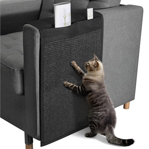 Navaris Katzen Kratzmatte Kratzschutz Sofa - mit 2 Fächern - 128 x 45 cm Sisal Kratzteppich für Katze - Couch Katzenkratzmatte - auch für Hunde - Schwarz von Navaris