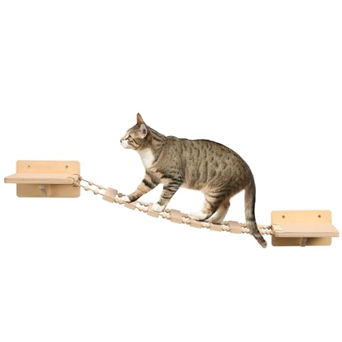 Navaris Kletterwand Katzen Set - Katzen Wandelemente - Robuste Katzenleiter - Katzenwand max. Belastung 13kg - Kletterwand Katze - Katzenzubehör mit Plattform - Holz von Navaris