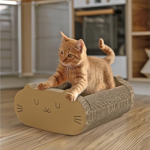 Navaris Kratzpappe für Katzen - 2-in-1 Katzenkratzbrett und Loungebett - Kratzbretter Katze - Katzen Kratzbrett - Kratzmatte Katze - Dickes Kartonmaterial - Schützt Möbel von Navaris