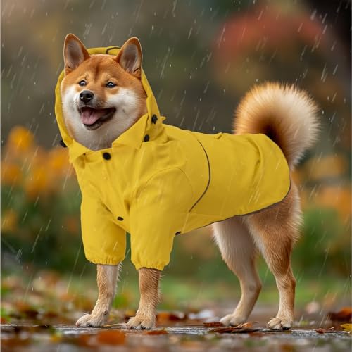 Navaris Regenmantel Regenjacke für Hunde - Regenmantel Hund wasserdicht - Hundemantel Hunderegenmantel Regencape aus PU und Polyester - Dog Raincoat - Gelb - M von Navaris