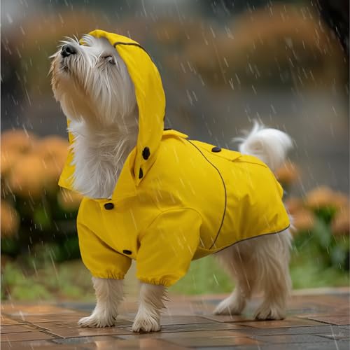 Navaris Regenmantel Regenjacke für Hunde - Regenmantel Hund wasserdicht - Hundemantel Hunderegenmantel Regencape aus PU und Polyester - Dog Raincoat - Gelb - S von Navaris