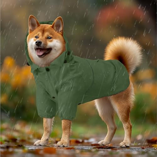 Navaris Regenmantel Regenjacke für Hunde - Regenmantel Hund wasserdicht - Hundemantel Hunderegenmantel Regencape aus PU und Polyester - Dog Raincoat - Grün - M von Navaris