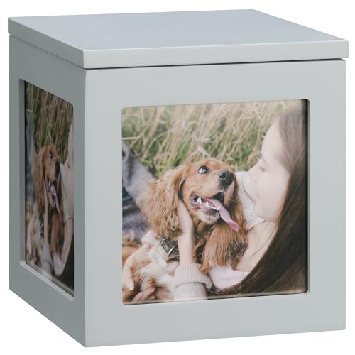 Navaris Urne für Hund oder Katze - Tierurne inkl. Platz für 3 Fotos - Hundeurne Katzenurne - Tierurnen für Hunde - Hunde Box in Grau - Erinnerung Gedenkstätten - Keepsake von Navaris