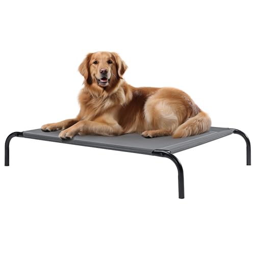 Navaris erhöhtes Hundebett mit Kühlungseffekt 108x80x20cm - Outdoor Hundeliege für mittelgroße und große Hunde - Garten Haustierliege erhöht - Grau von Navaris