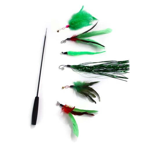 Navna Lovely Cats Toy Funny Fishing Green Feather Funny Exercise Teaser Toy For Cats With Long Green Feather Cats Toy von Navna