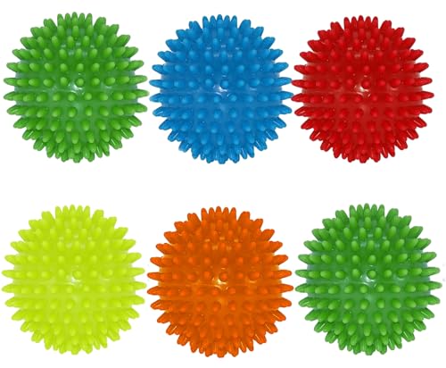 Navoys 6 Quietschende Gummibälle - Spiky Flummis - Lustiges Apportierspiel für Hunde, hilft bei der Zahnreinigung und reduziert Langeweile, zufällige Farben, quietschendes Hundespielzeug (6 Stück) von Navoys