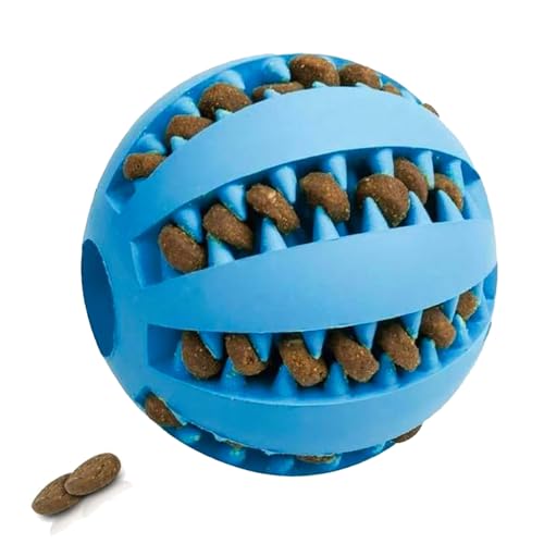 Navoys Interaktiver Leckerli-Spender Hundeball, Hundezubehör – Hunde-Puzzle-Spielzeug, das Langeweile reduziert, blauer 7 cm Gummiball für Welpen und Hunde, Zahnreinigung, Leckerli-Dosierball von Navoys