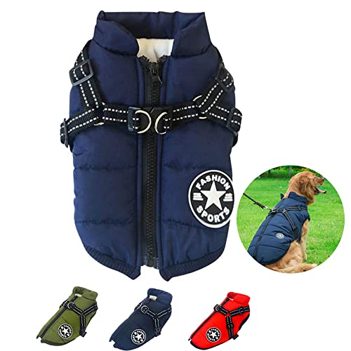 Nayoroom Hundemantel für Mittel Große Hunde Hundejacke mit Geschirr Wasserdichter Warmer Hund Wintermantel für Mittlere Hunde Maschinenwaschbarer Reflektierender Streifen Design Haltbarer - Blua 3XL von Nayoroom