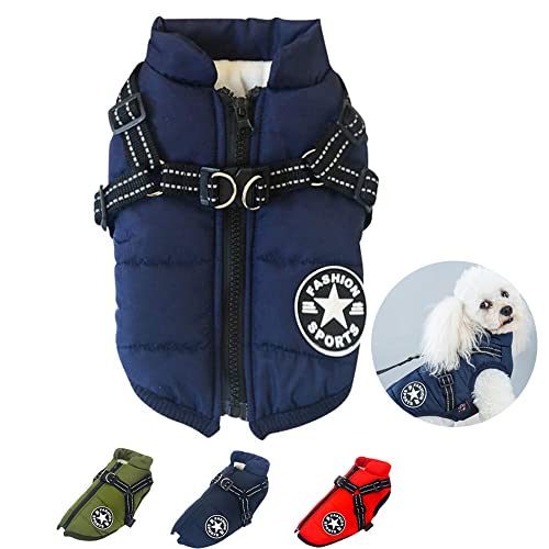 Nayoroom Hundemantel für Mittel Kleine Hunde - Warme Weste mit Hundegeschirr - Wasserdicht Winddicht - Hundejacke Hundepullover Hundebekleidung für Chihuahua Französische Bulldogge Dackel(Blau L) von Nayoroom