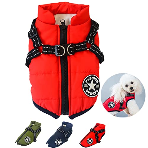 Nayoroom Hundemantel für Mittel Kleine Hunde - Warme Weste mit Hundegeschirr - Wasserdicht Winddicht - Hundejacke Hundepullover Hundebekleidung für Chihuahua Französische Bulldogge Dackel(Rot XL) von Nayoroom