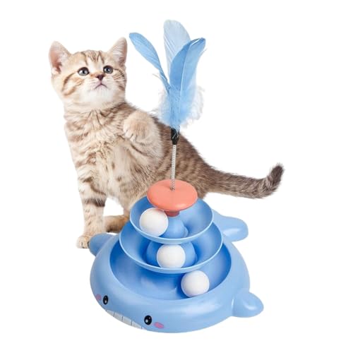 Katzenrollerball, Turntable Tower Roller mit Feder, 3-stufiger Drehteller, interaktives Spielzeugbälle-Set, buntes abnehmbares Puzzle-Spielzeug mit Katzen-Teaser für Bewegung, entspannendes Spielset von Nbbwwu