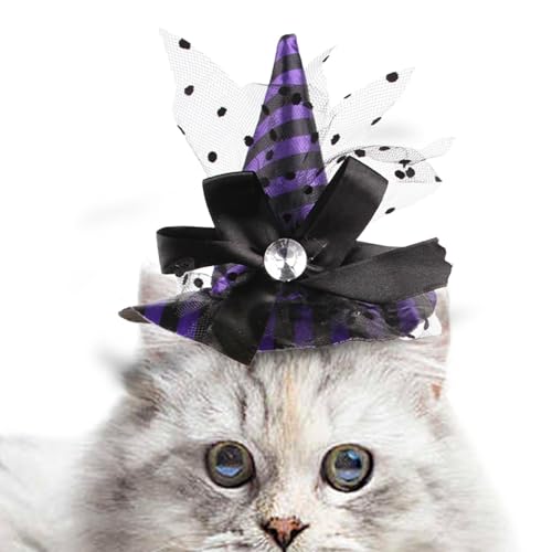 Nbbwwu Katzenhut,Hunde-Halloween-Kostüme,Tragbare Haustier-Hexenhut-Halloween-Outfits - Haustier-Katzen-Halloween-Bekleidung, Verstellbarer Kinnriemen, Hunde-Cosplay-Zubehör für kleine Katzen und von Nbbwwu