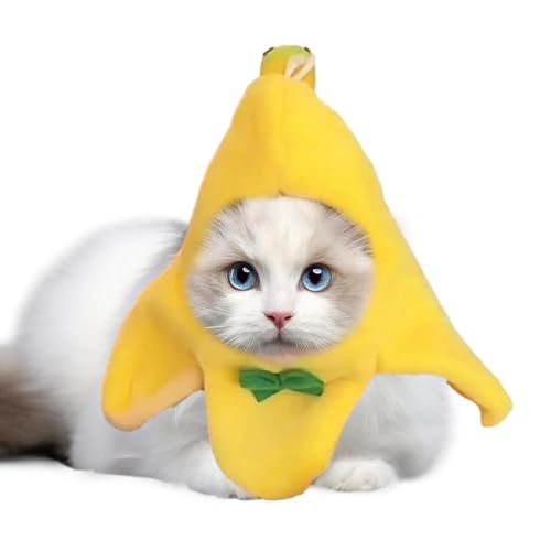 Katzen-Bananen-Hut, Plüsch-Haustier-Kopfbedeckung, Haustier-Kostüm-Hut, Haustier-Kopfbedeckung, Bananen-Kapuze, lustiges Kätzchen-Kostüm, fruchtförmige Kapuze, Haustier-Kopfbedeckung, von Nbhuiakl