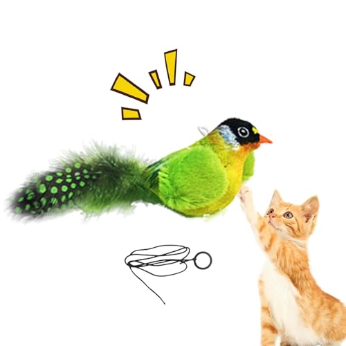 Vogel-Katzenspielzeug, zwitscherndes Vogel-Katzenspielzeug - Teasing Toys Natürliche Federn Vogelform Katzenminze,Eingebautes Katzenspielzeug mit Bewegungssensor und elastischem Seil für Tierhandlung, von Nbhuiakl