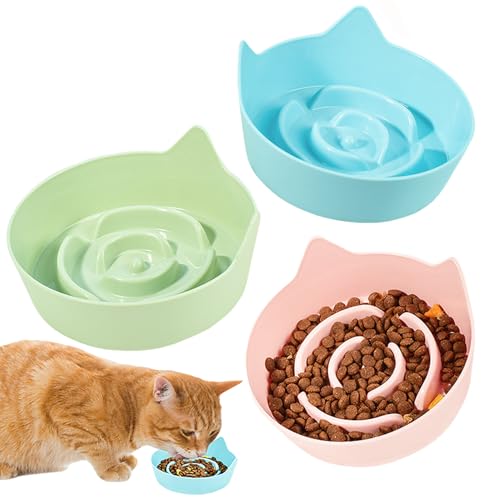 Nchdewui Anti Schling Napf Katze, 3 Stück Slow Feeder, Interaktiver Labyrinth Fressnapf Katze, Slow Feeder Katze Nassfutter, Katzennapf Langsam Fütterung, Essen Verlangsamen, Ersticken Verhindern (A) von Nchdewui