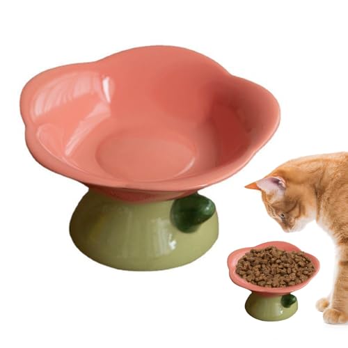 Nchdewui Fressnapf Aus Keramik, Anti Erbrechen Fressnapf Katze, Schützt Die Wirbelsäule Der Katze, Katzenfutterstationen für Welpen, Katzen Und Kleine Hunde (Pink Plate) von Nchdewui