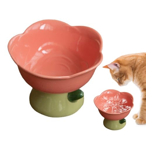 Nchdewui Fressnapf Aus Keramik, Anti Erbrechen Fressnapf Katze, Schützt Die Wirbelsäule Der Katze, Katzenfutterstationen für Welpen, Katzen Und Kleine Hunde (Pink bowl) von Nchdewui