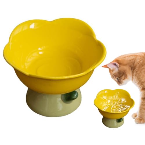 Nchdewui Fressnapf Aus Keramik, Anti Erbrechen Fressnapf Katze, Schützt Die Wirbelsäule Der Katze, Katzenfutterstationen für Welpen, Katzen Und Kleine Hunde (Yellow bowl) von Nchdewui