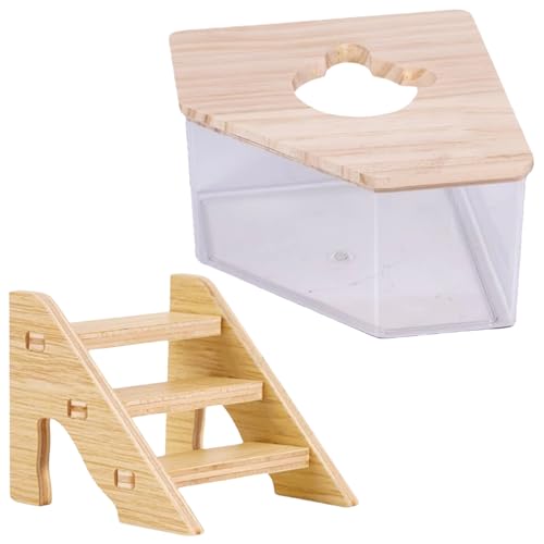 Nchdewui Hamster Bad, Hamster Badewanne Box, Sandbad-Container Für Hamster Mit Leiter, Haustier Hamster Badezimmer Mit Holzdeckel Für Mäuse, Lemminge, Rennmäuse, Kleintiere (A) von Nchdewui