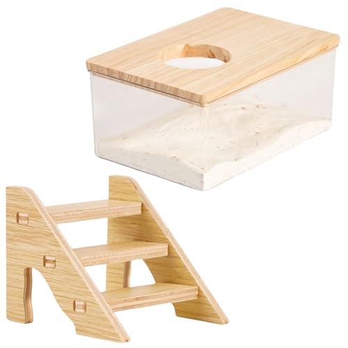 Nchdewui Hamster Bad, Hamster Badewanne Box, Sandbad-Container Für Hamster Mit Leiter, Haustier Hamster Badezimmer Mit Holzdeckel Für Mäuse, Lemminge, Rennmäuse, Kleintiere (B) von Nchdewui